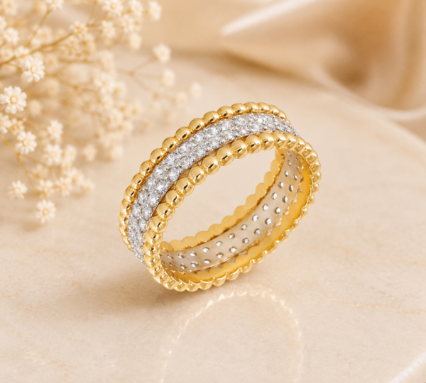Anel Bolinhas Zircónias Ouro Bicolor 19,2Kt