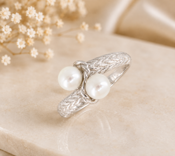 Anel Pérolas Ouro Branco 19.2Kt