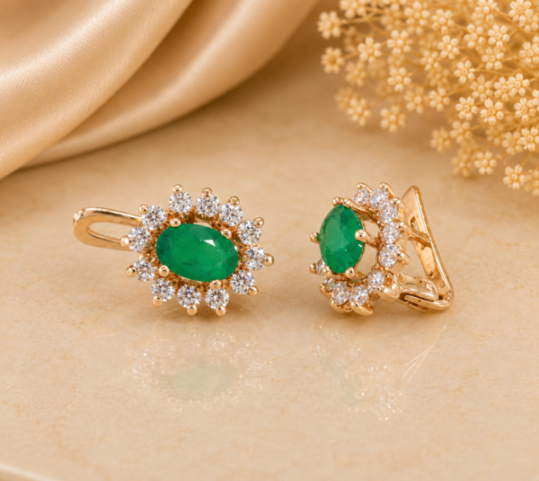 Brincos Lady Di Verde Zircónias Ouro19.2kt