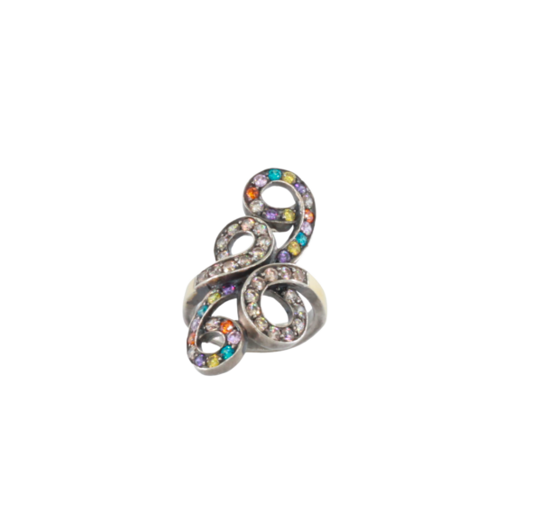 Ring with Colorful Zirconias in Silver and Gold