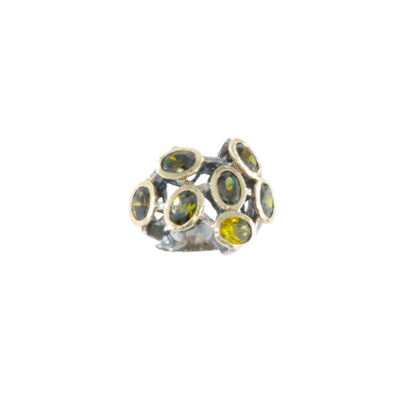 Silver and Gold Green Stones Ring