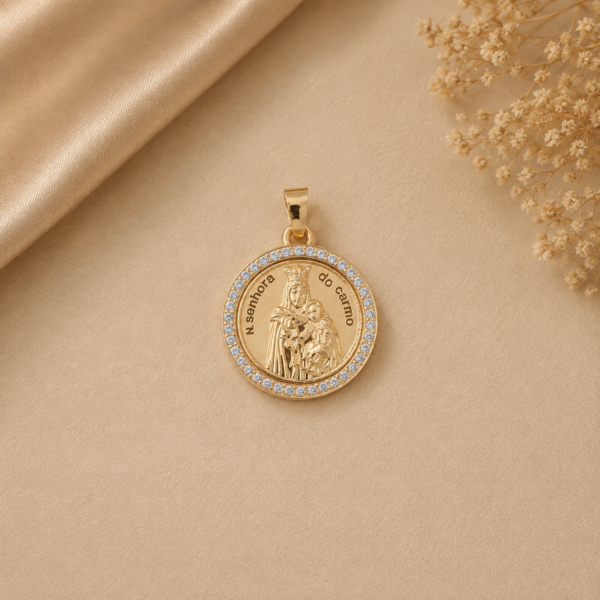 Medalha N. S. Carmo Zircónias Ouro 19,2Kt