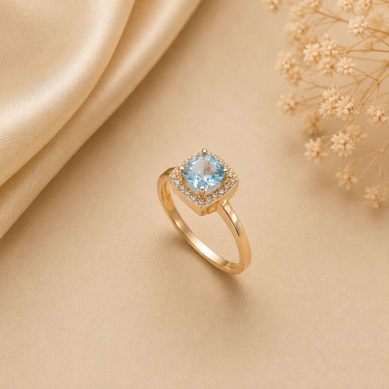 Anel Solitário Azul Ouro 19,2Kt