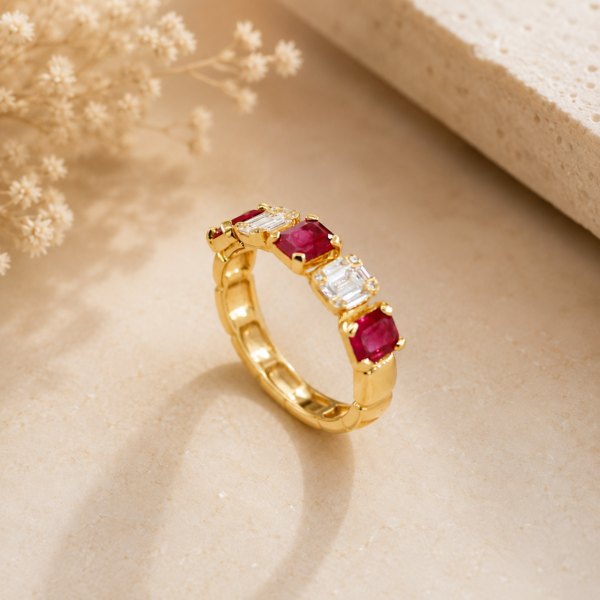 Anel Diamantes e Rubis Ouro 19,2Kt