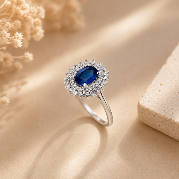 Anel Safira e Diamantes Ouro 19,2Kt