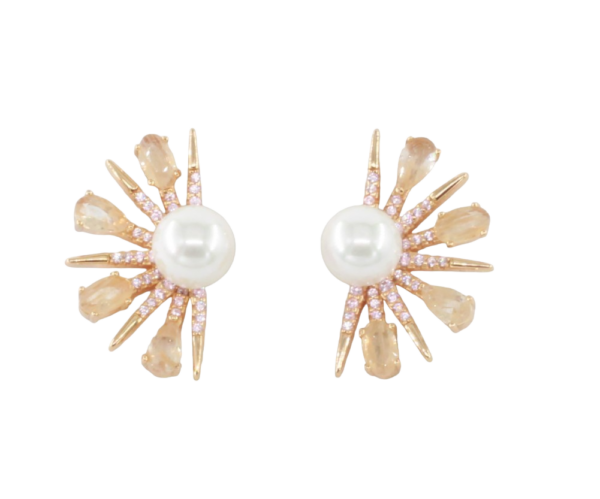 Pearl Zirconia Earrings Silver Gold