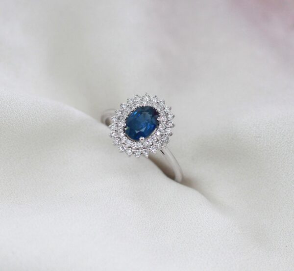 Anel Safira e Diamantes Ouro 19,2Kt