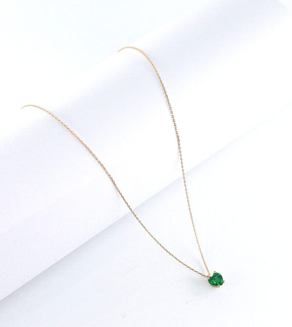Colar Coração Verde Ouro 9Kt