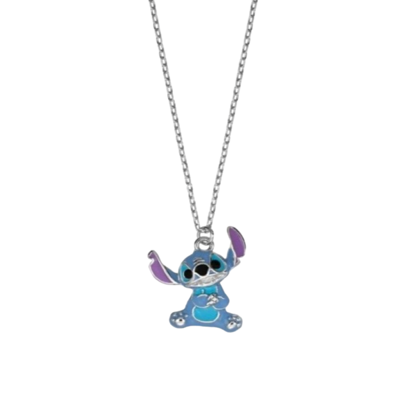 Colar Stitch Esmalte Prata Disney