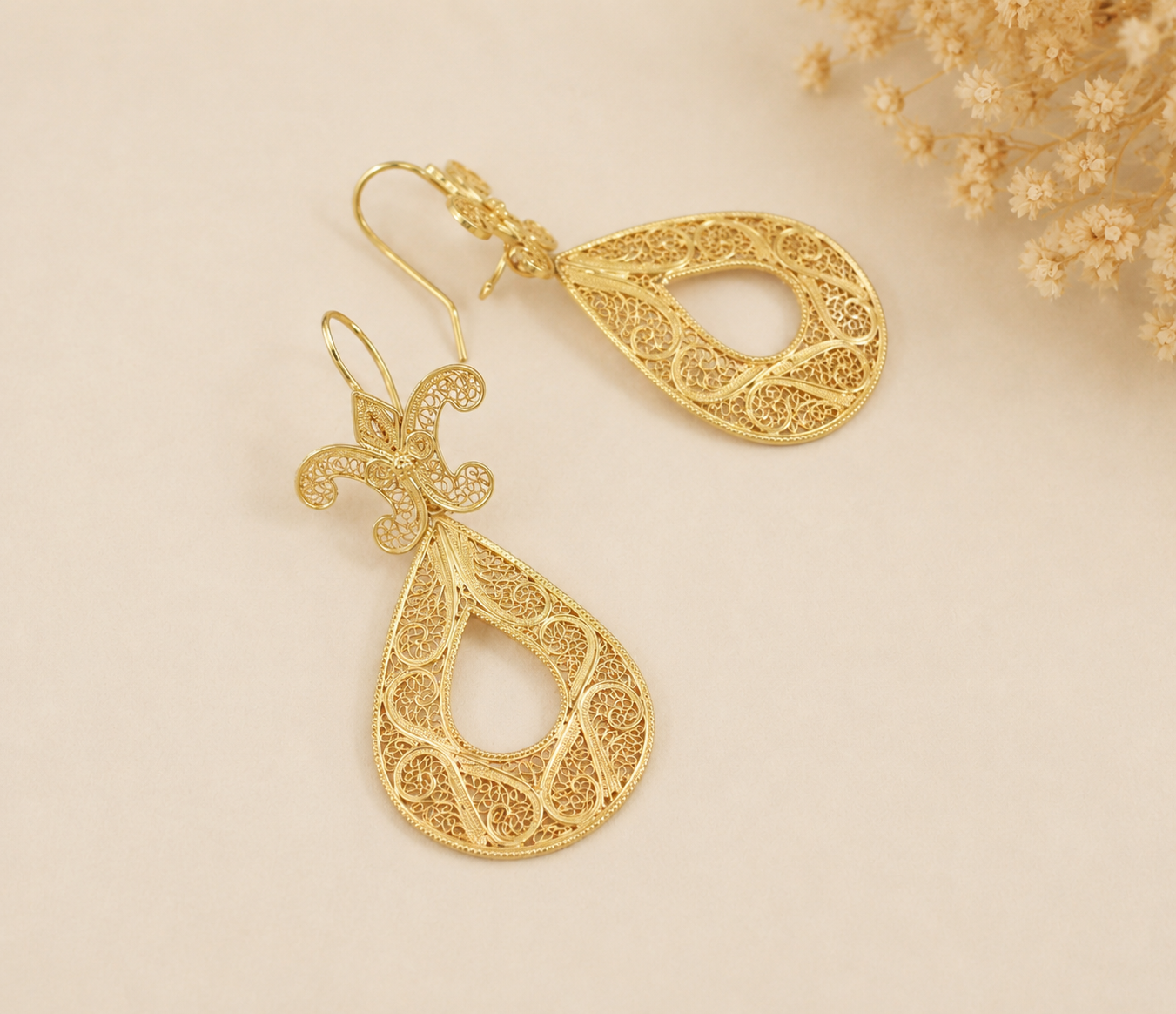 Brincos Filigrana Pendentes Ouro 19,2Kt