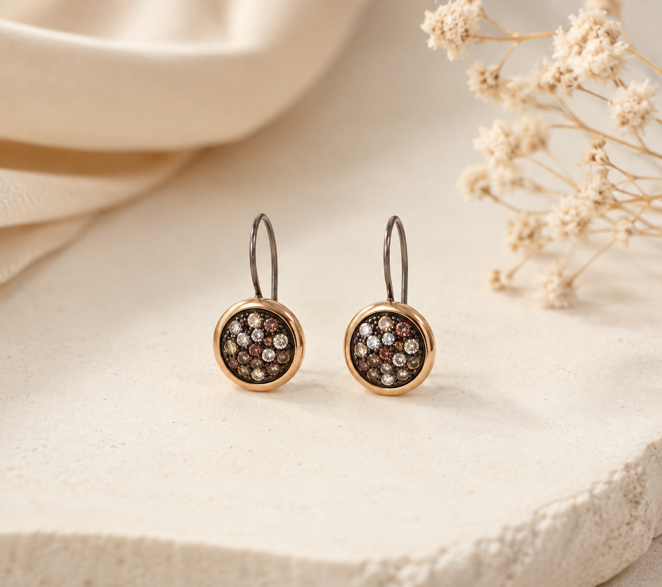 Brincos Pendente Prata e Ouro 9kt