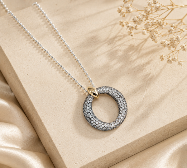 Colar Aro Zircónias Prata e Ouro 9Kt