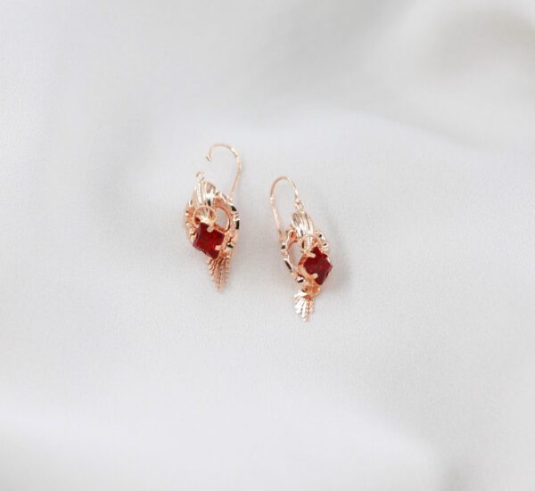 Red Stone Earrings 19.2Kt Gold