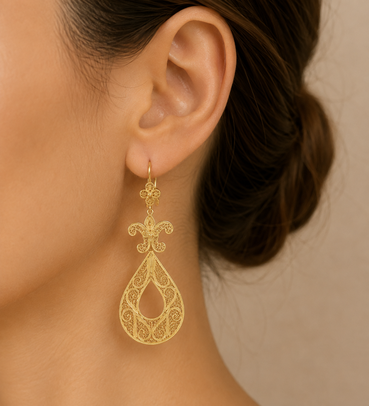 Na Orelha Brincos Filigrana ouro 19,2Kt