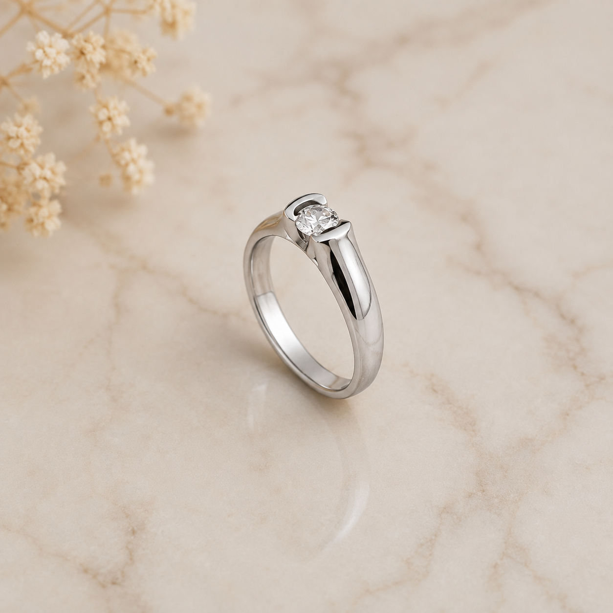 Anel Solitário Ouro Branco 19,2Kt 7