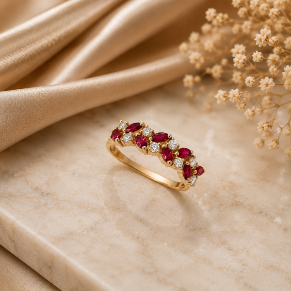Anel Rubis e Diamantes Ouro 19,2kt