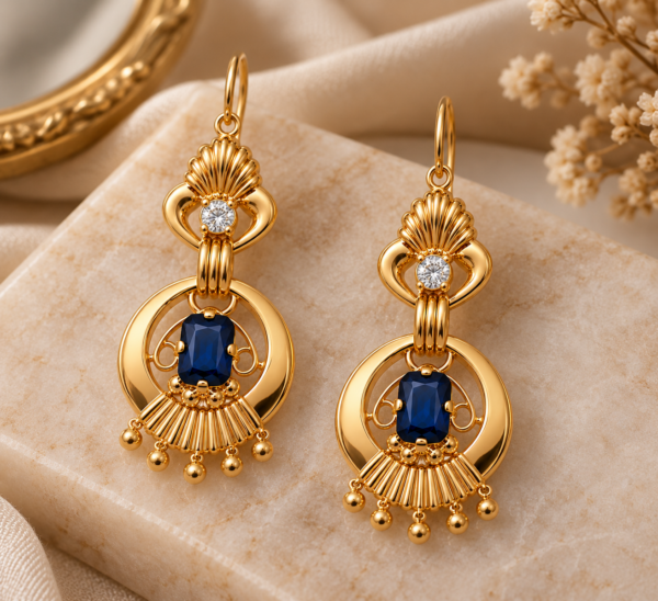 Brincos Pedra Azul Ouro 19,2Kt