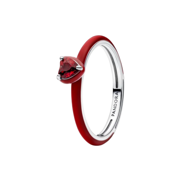 Anel Coração Vermelho Prata Pandora
