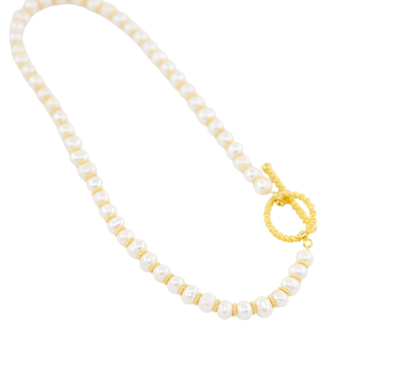 Colar Pérolas Fecho T Prata