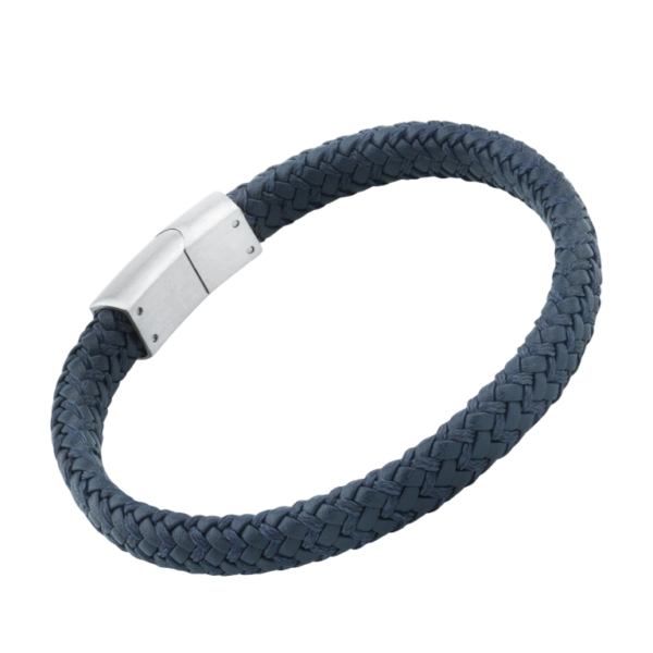 Pulseira Couro Azul Aço Hassu