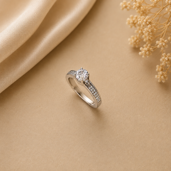 Anel Solitário Zircónia Ouro Branco 9kt