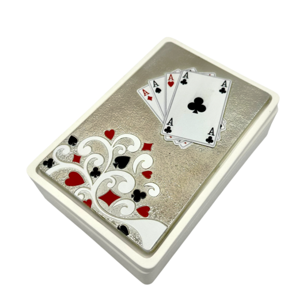 Caixa Baralho Cartas Dupla PVD Prateado