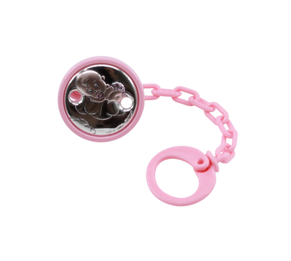 Mola Chupeta Nuvem Rosa PVD Prateado