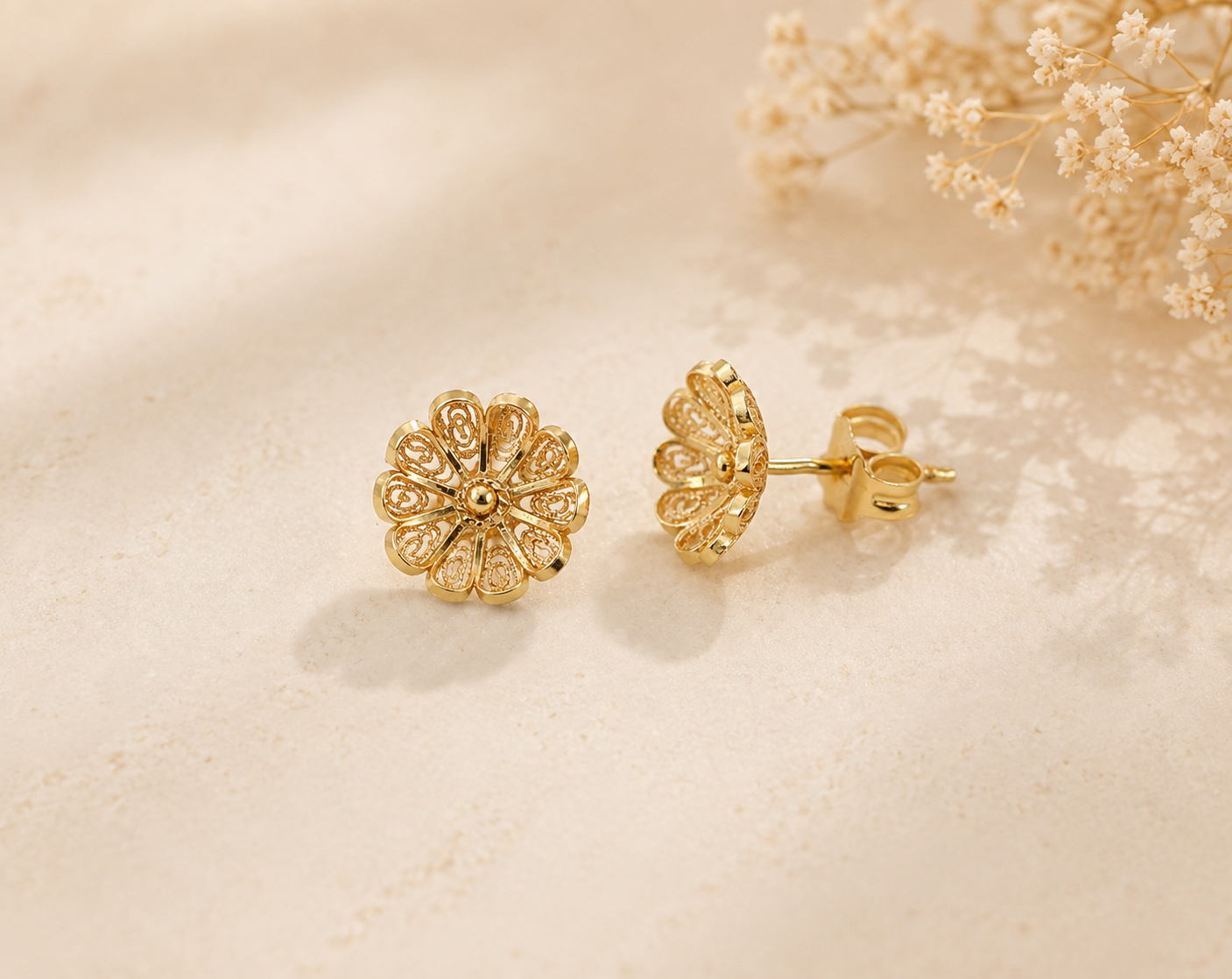 Brincos flor Filigrana Ouro