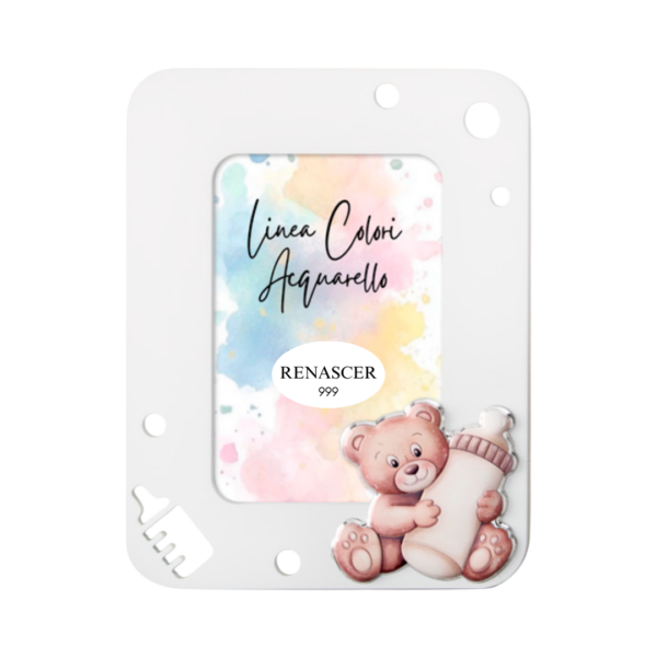 Moldura Urso Madeira e Pvd Prateado