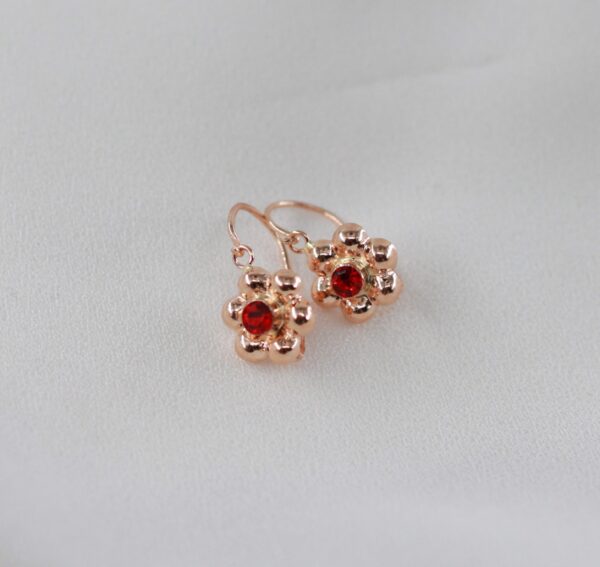 Brincos Flor Pedra Vermelha Ouro19.2Kt