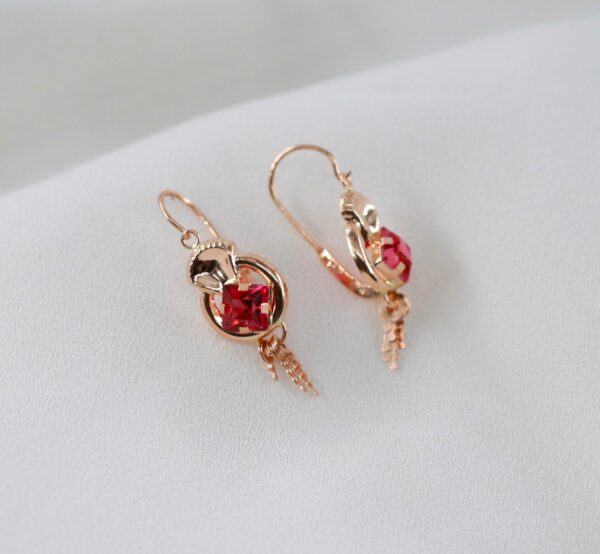 Brincos Gancho Pedra Rosa Ouro 19.2Kt