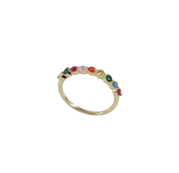 Anel Zircónias Coloridas Prata