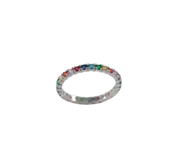 Anel Zircónias Coloridas Prata