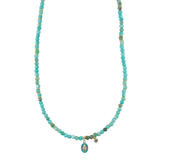 Colar Pedras Turquesa S. Milagrosa Prata