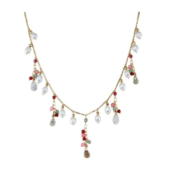 Colar Pérolas e Pedras Prata