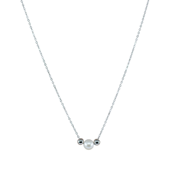 Colar Bola e Pérola Prata