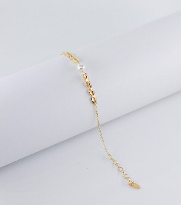 Pulseira Elos e Pérola Prata