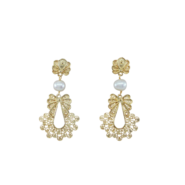 Brincos Pendentes Pérola Filigrana Prata