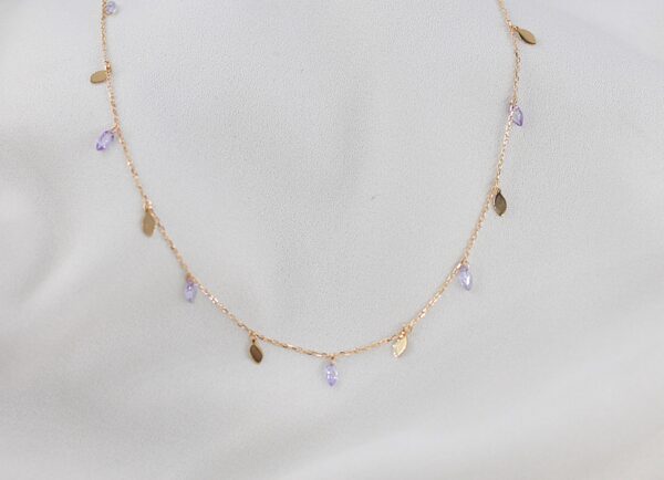 Colar Cristais Lilás Ouro 19,2Kt