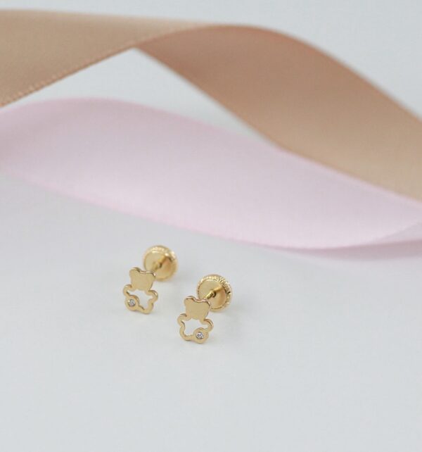 Brincos Urso Zircónias Ouro 18Kt