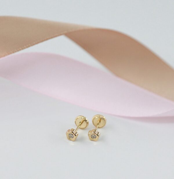 Brincos flor Zircónias Ouro 18Kt