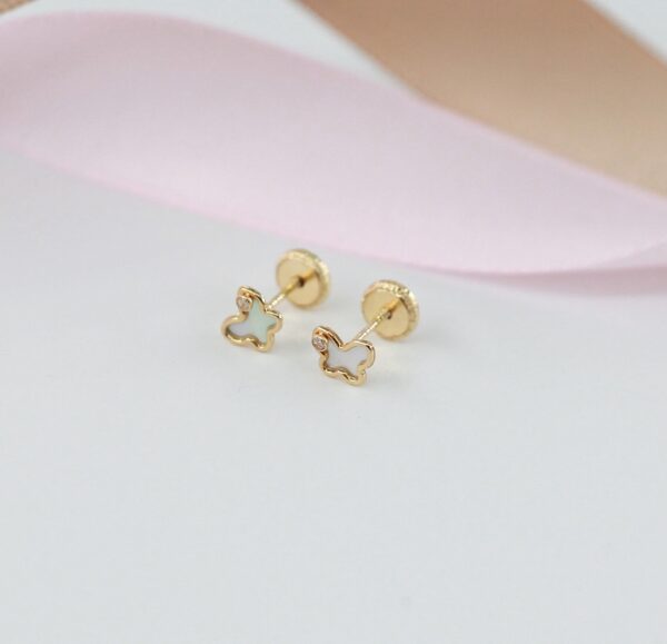 Brincos Borboleta Madrepérola Ouro 18kt