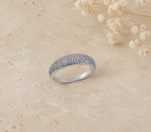 Anel Zircónias Ouro Branco 9kt