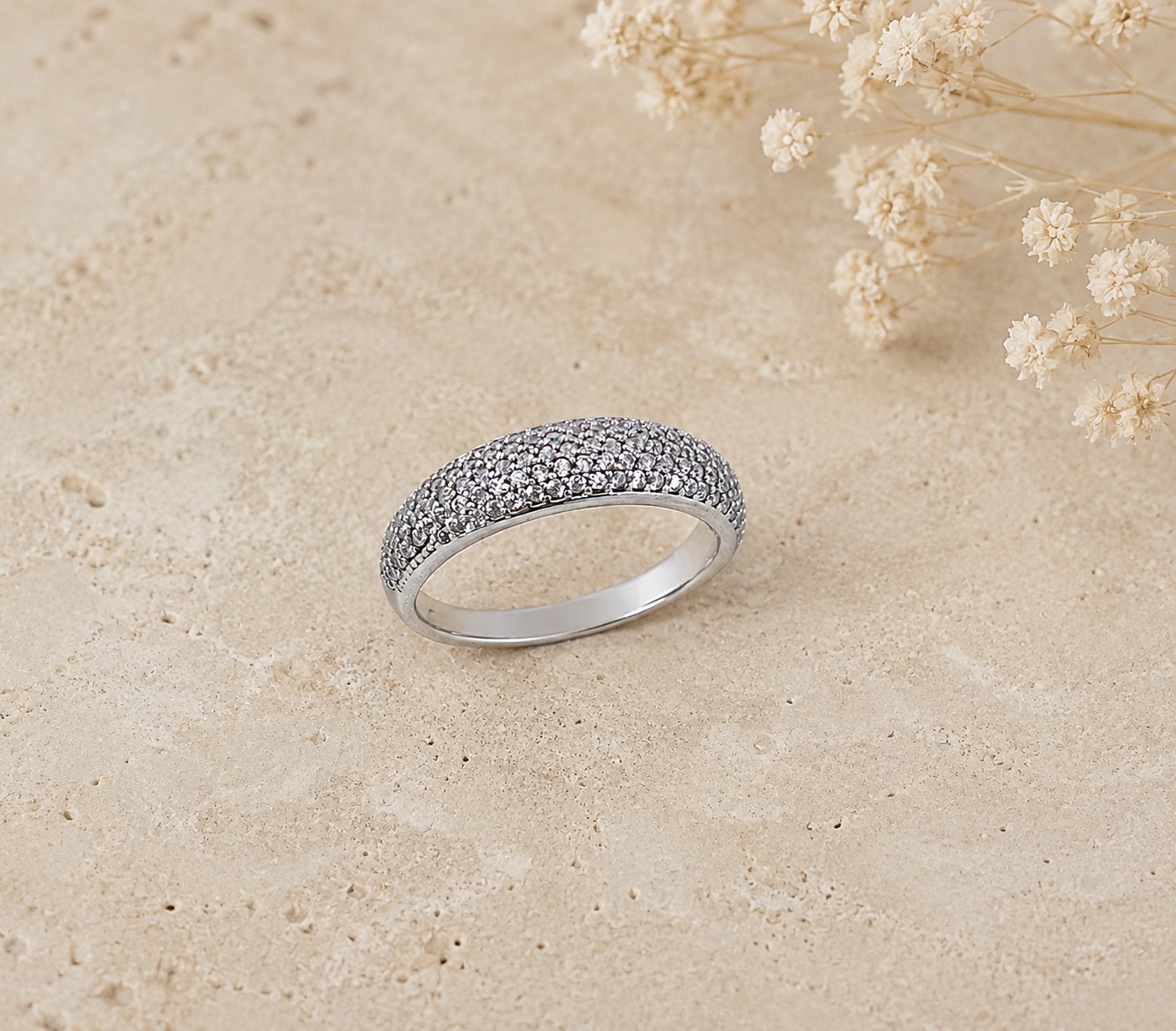 Anel Zircónias Ouro Branco 9kt