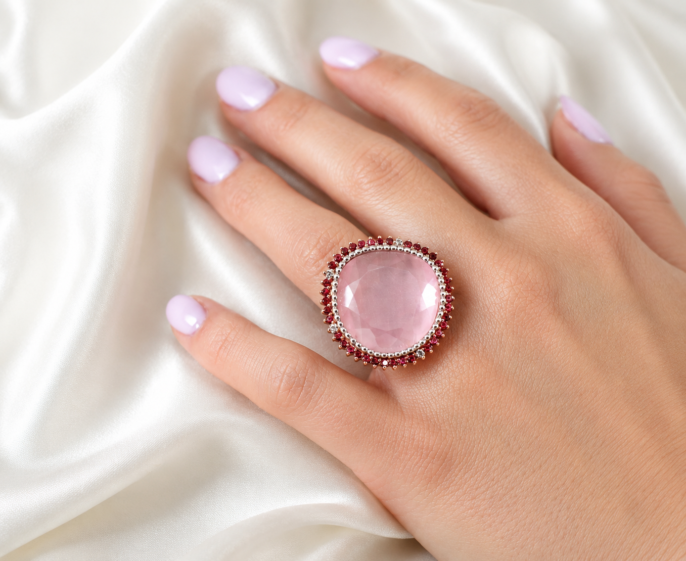 Anel Zircónias Rosa Ouro 9kt 1