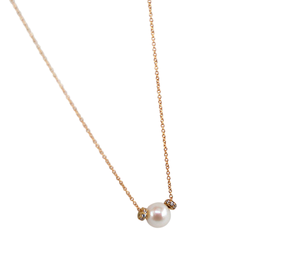 Colar Zircónias e Pérola  Ouro 9kt