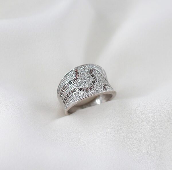 Anel Zircónias Ouro Branco 9kt