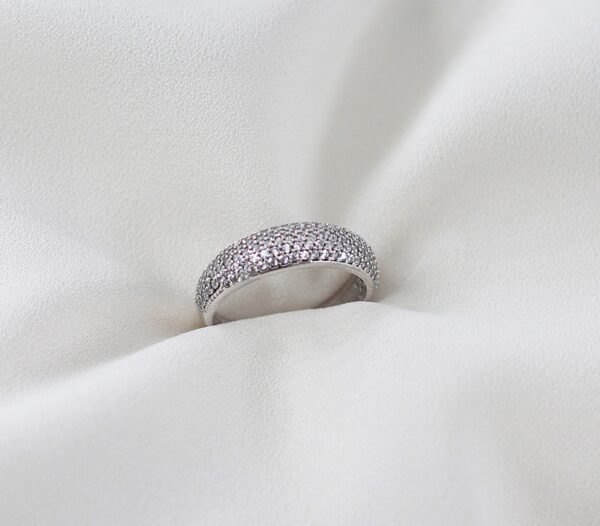 Anel Zircónias Ouro Branco 9kt