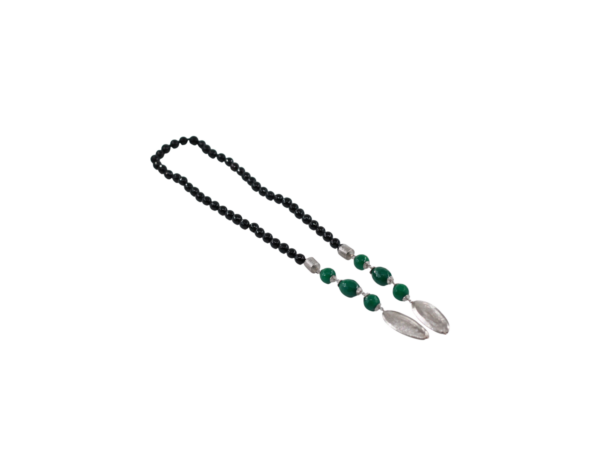 Colar Pedras Pretas e Verdes Prata