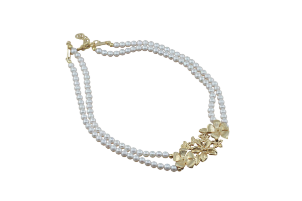 Colar Choker Pérolas e Flores Prata